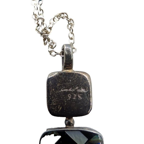 Sandy Baker Sterling 925 Paula shell horn inlay mosaic pendant on 925 Necklace - Picture 7 of 16